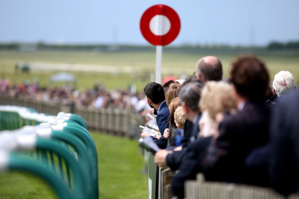 Racegoers by the Finishing Post at the Adnams July Course