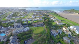 Aerial view showing the hotel and proximity to Porth beach